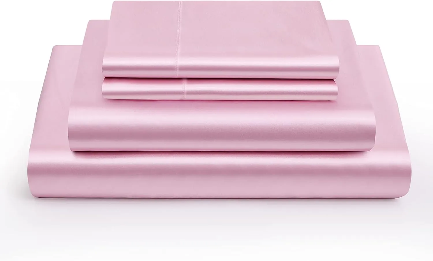 Vonty Satin Sheets Full Size Silky Soft Satin Bed Sheets Pink Sheet Set, 1 Deep Pocket Fitted Sheet   1 Flat Sheet   2 Pillowcases