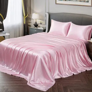 Vonty Satin Sheets Full Size Silky Soft Satin Bed Sheets Pink Sheet Set, 1 Deep Pocket Fitted Sheet   1 Flat Sheet   2 Pillowcases