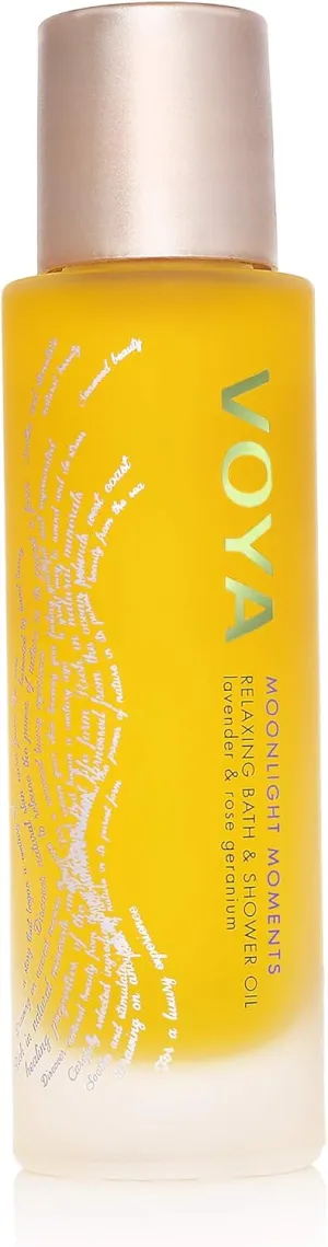 VOYA Moonlight Moments Relaxing Bath & Shower Oil, Lavender & Rose Geranium Scent, Organic Formulation, Hydrating Bath & Body Oil, 100ml