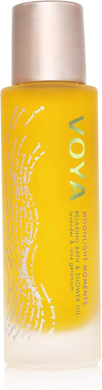 VOYA Moonlight Moments Relaxing Bath & Shower Oil, Lavender & Rose Geranium Scent, Organic Formulation, Hydrating Bath & Body Oil, 100ml