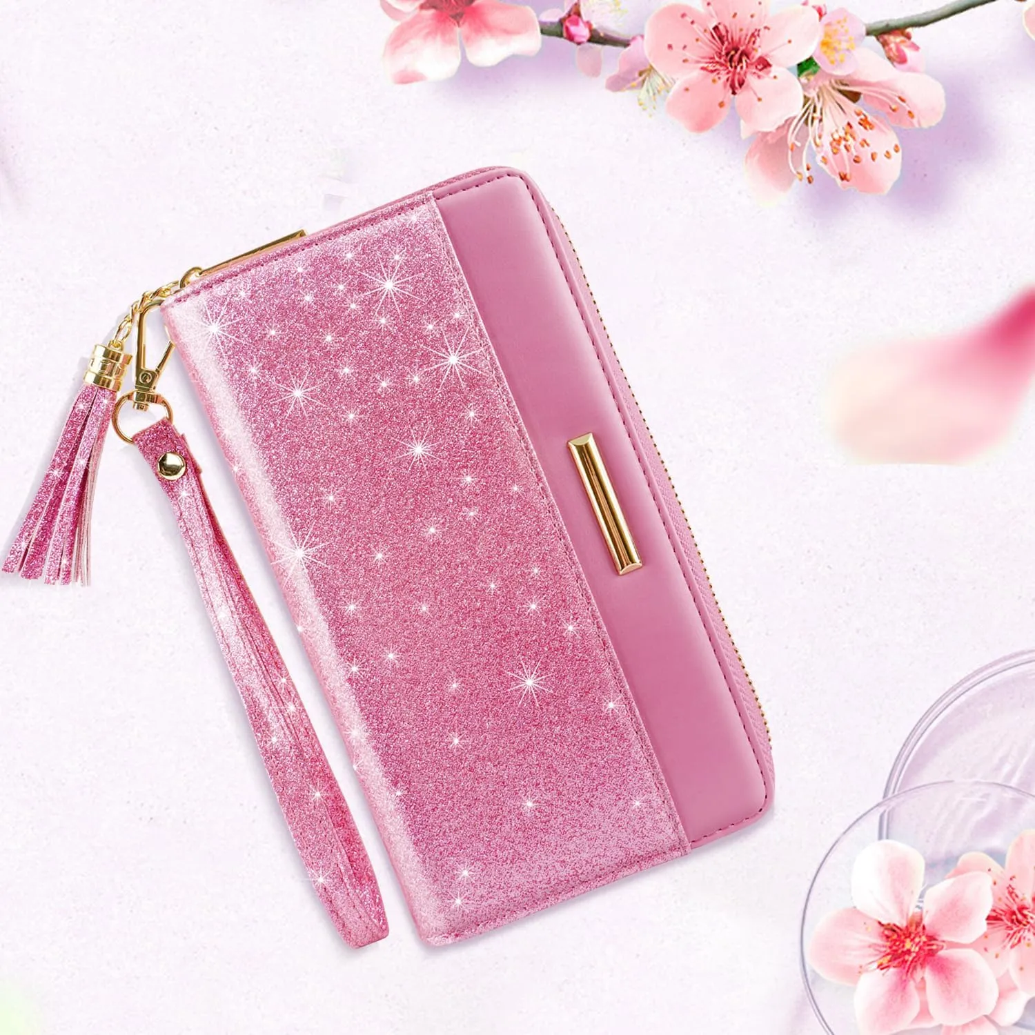 Wallets for Women PU Leather Card Holder Organizer Ladies Clutch with Tassel Wristlet Wrist strap