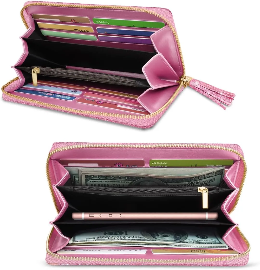 Wallets for Women PU Leather Card Holder Organizer Ladies Clutch with Tassel Wristlet Wrist strap