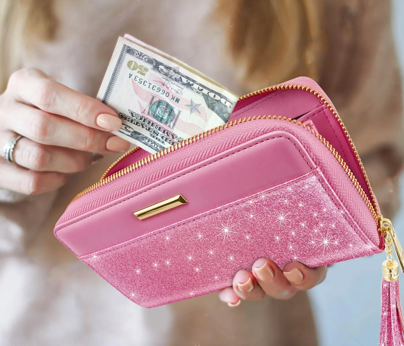 Wallets for Women PU Leather Card Holder Organizer Ladies Clutch with Tassel Wristlet Wrist strap