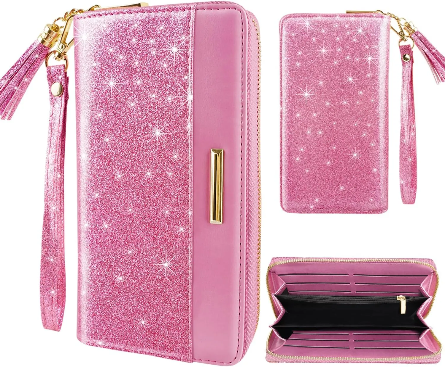 Wallets for Women PU Leather Card Holder Organizer Ladies Clutch with Tassel Wristlet Wrist strap