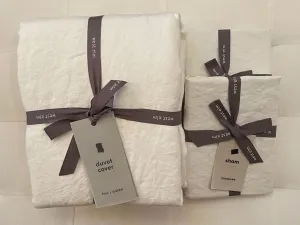 West Elm European Flax Linen Duvet Cover Full/Queen & Two Standard Shams ~ White