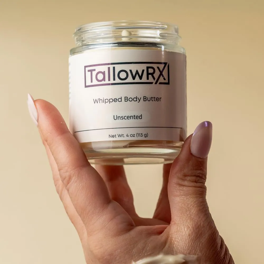 Whipped Tallow Body Butter – 100% Grass-Fed Beef Tallow for Skin & Body – Pure & Organic Moisturizer with Jojoba Oil & Vitamin E – Deep Hydration & Nourishment for Dry Skin – (4 oz, Unscented)