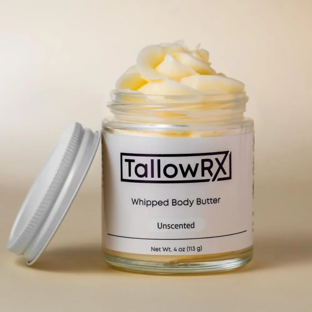 Whipped Tallow Body Butter – 100% Grass-Fed Beef Tallow for Skin & Body – Pure & Organic Moisturizer with Jojoba Oil & Vitamin E – Deep Hydration & Nourishment for Dry Skin – (4 oz, Unscented)