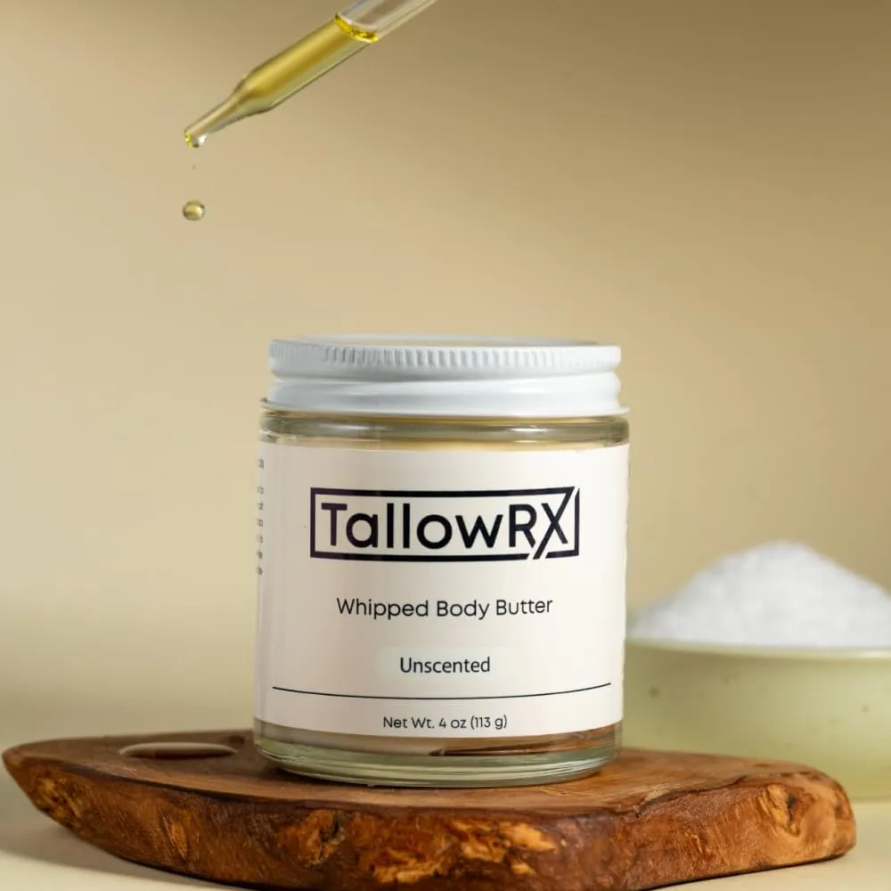 Whipped Tallow Body Butter – 100% Grass-Fed Beef Tallow for Skin & Body – Pure & Organic Moisturizer with Jojoba Oil & Vitamin E – Deep Hydration & Nourishment for Dry Skin – (4 oz, Unscented)