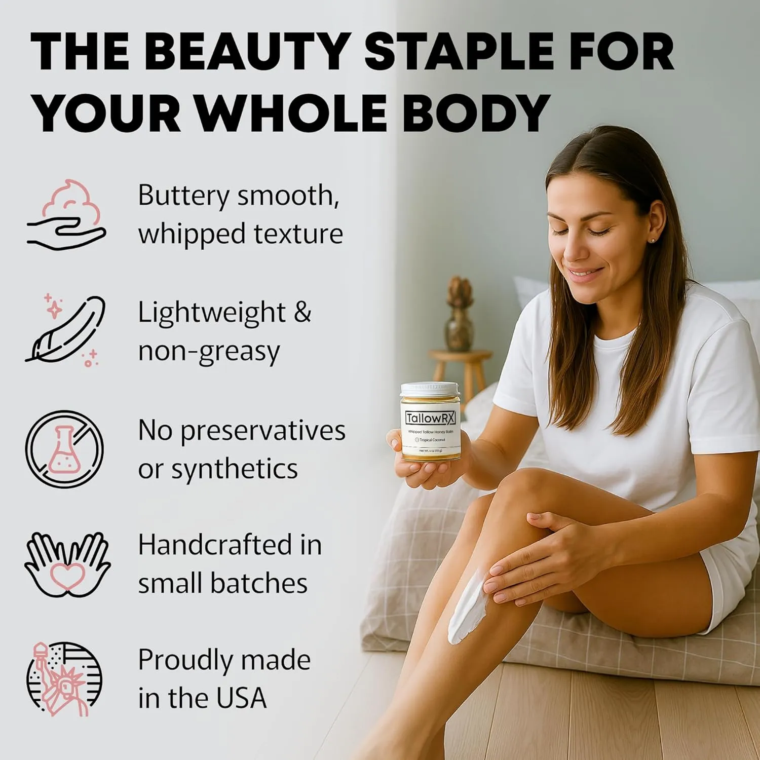 Whipped Tallow Body Butter – 100% Grass-Fed Beef Tallow for Skin & Body – Pure & Organic Moisturizer with Jojoba Oil and Vitamin E – Deep Hydration & Nourishment for Dry Skin (4 oz, Vanilla Scented)