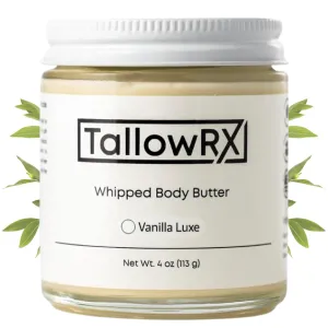 Whipped Tallow Body Butter – 100% Grass-Fed Beef Tallow for Skin & Body – Pure & Organic Moisturizer with Jojoba Oil and Vitamin E – Deep Hydration & Nourishment for Dry Skin (4 oz, Vanilla Scented)