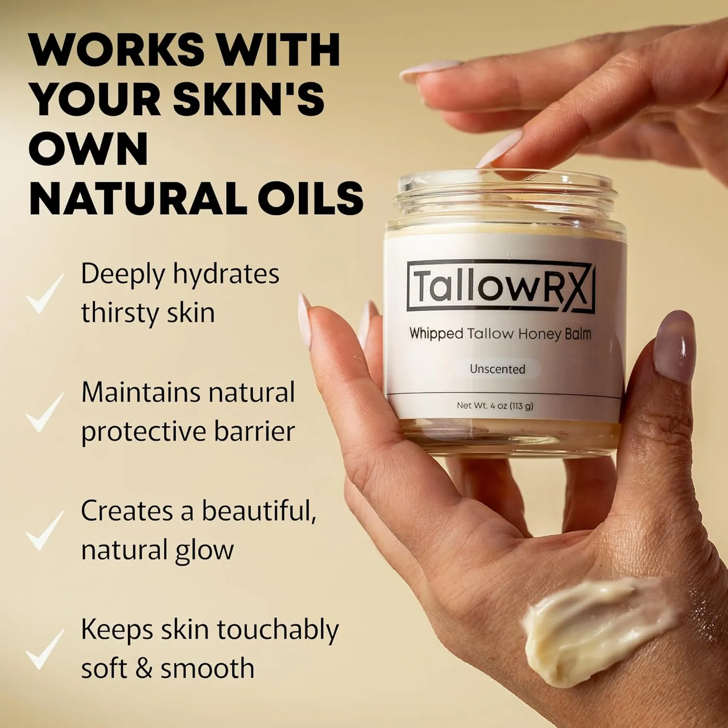 Whipped Tallow Body Butter – 100% Grass-Fed Beef Tallow for Skin & Body – Pure & Organic Moisturizer with Jojoba Oil and Vitamin E – Deep Hydration & Nourishment for Dry Skin (4 oz, Vanilla Scented)