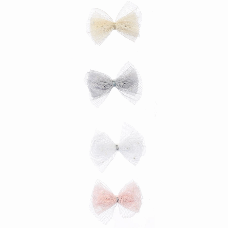 White Shimmery Mesh Bow Hair Clip