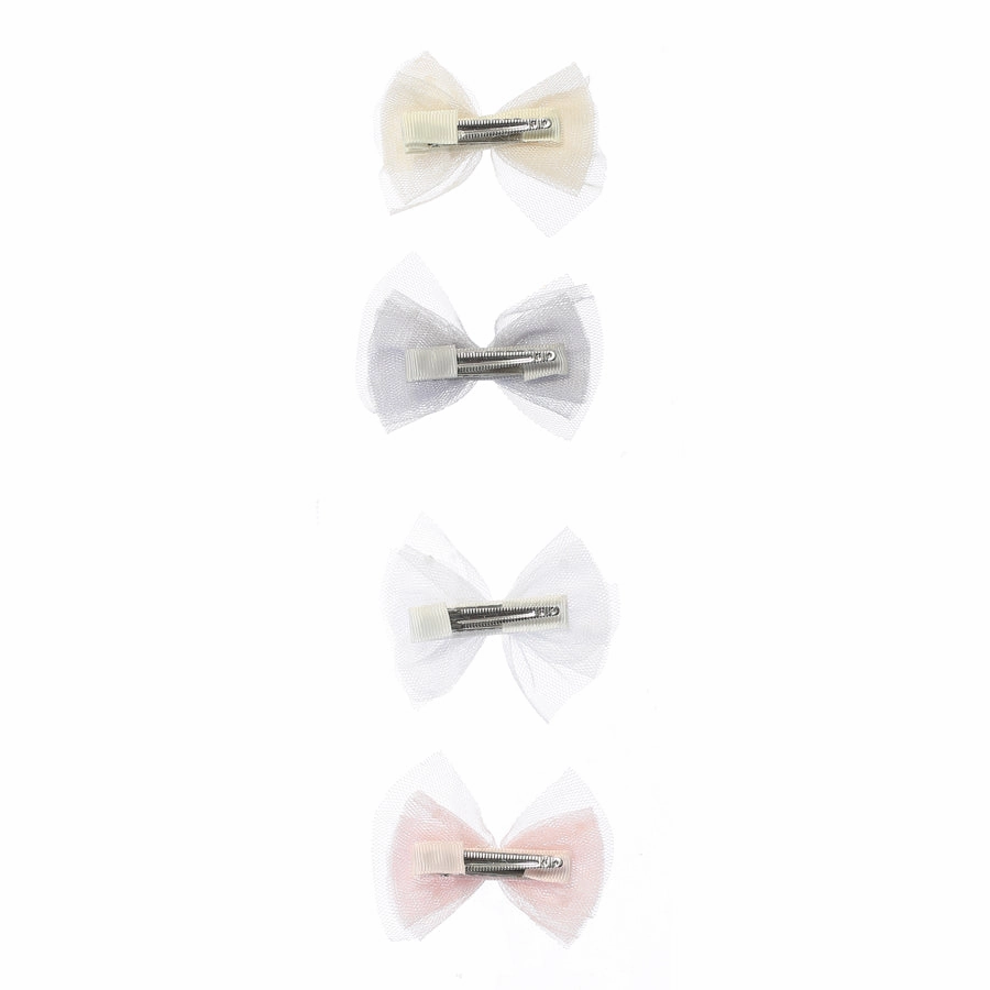 White Shimmery Mesh Bow Hair Clip