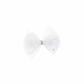 White Shimmery Mesh Bow Hair Clip