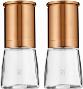 WMF De Luxe Pepper Mill Set 2-Piece Filled 14 cm Diameter 6 cm Cromargan Stainless Steel Glass Ceramic Grinder Mill for Salt / Pepper / Chilli Pepper / Copper / Ceramic Grinder
