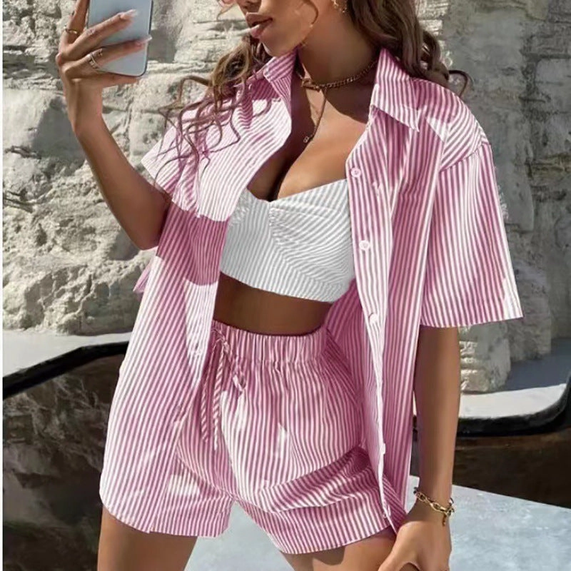 Women's Two Piece Striped Silky Lounge Set