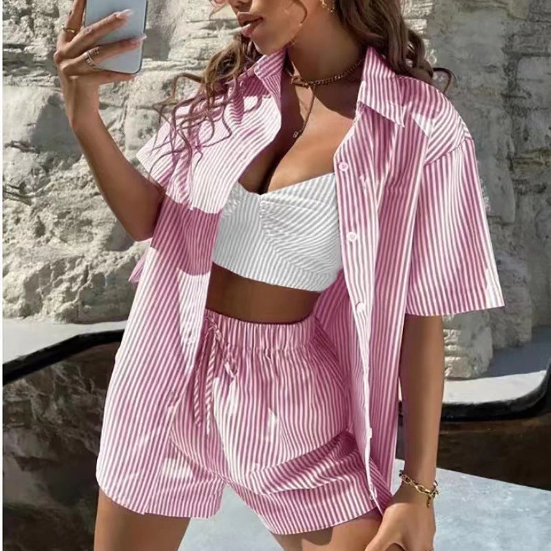 Women's Two Piece Striped Silky Lounge Set