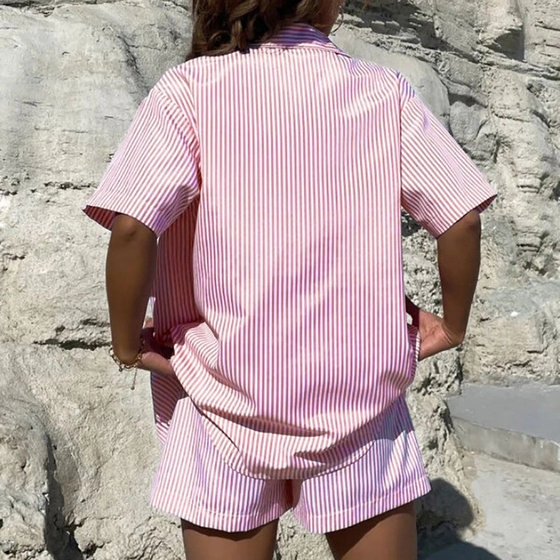 Women's Two Piece Striped Silky Lounge Set