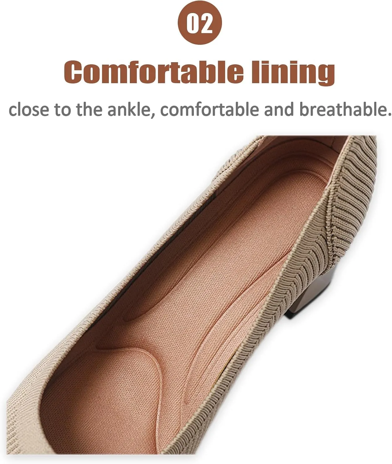 Women's Knitted Striped Pointed Toe Chunky Heel Pumps Elegant Slip On Lightweight Breathable Stretchy Knit Comfort Mid Block Heel Dress Work Shoes for Office Casual Walking Dating