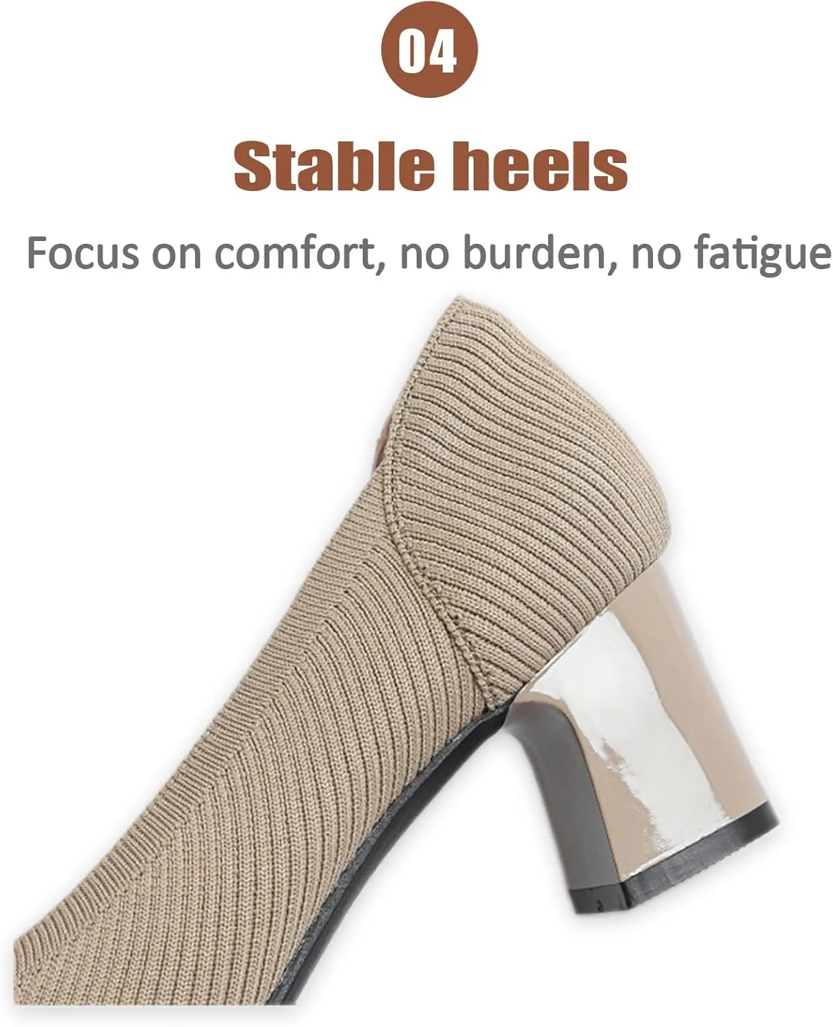 Women's Knitted Striped Pointed Toe Chunky Heel Pumps Elegant Slip On Lightweight Breathable Stretchy Knit Comfort Mid Block Heel Dress Work Shoes for Office Casual Walking Dating