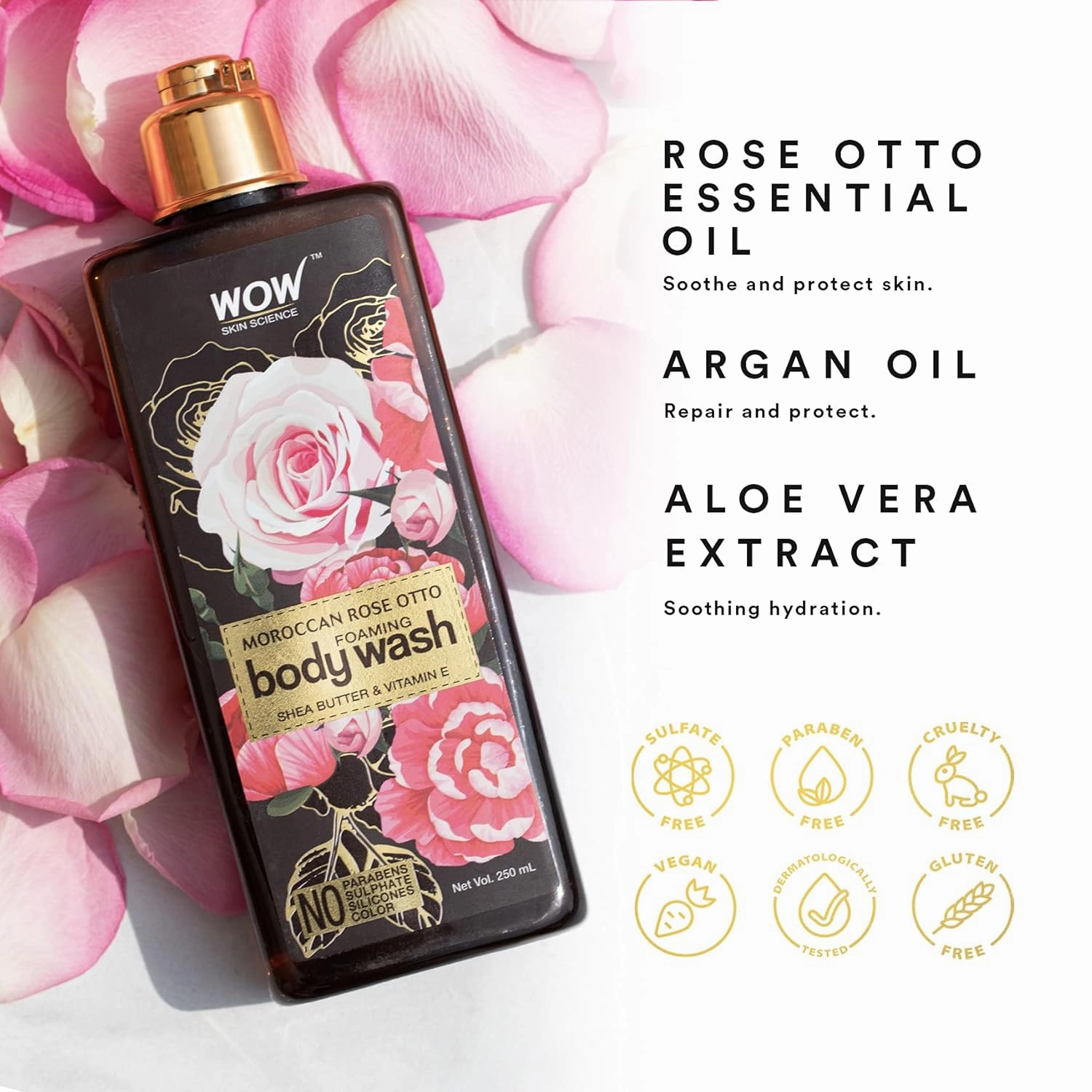 WOW Skin Science Moroccan Rose Otto Body Wash |250 ml | Maximum Hydration For Smooth | Healthier, Softer Skin For Men, Women, Teen - For Dry Skin Relief