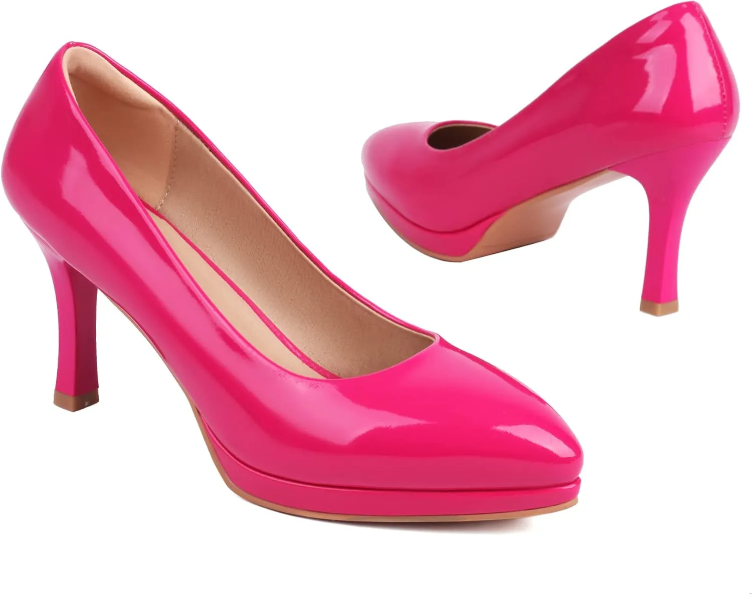 XIEDA Women's Pointed Toe Low Platform High Heels 3 Inch Patent Leather Pumps Classic Elegant for All Occasions