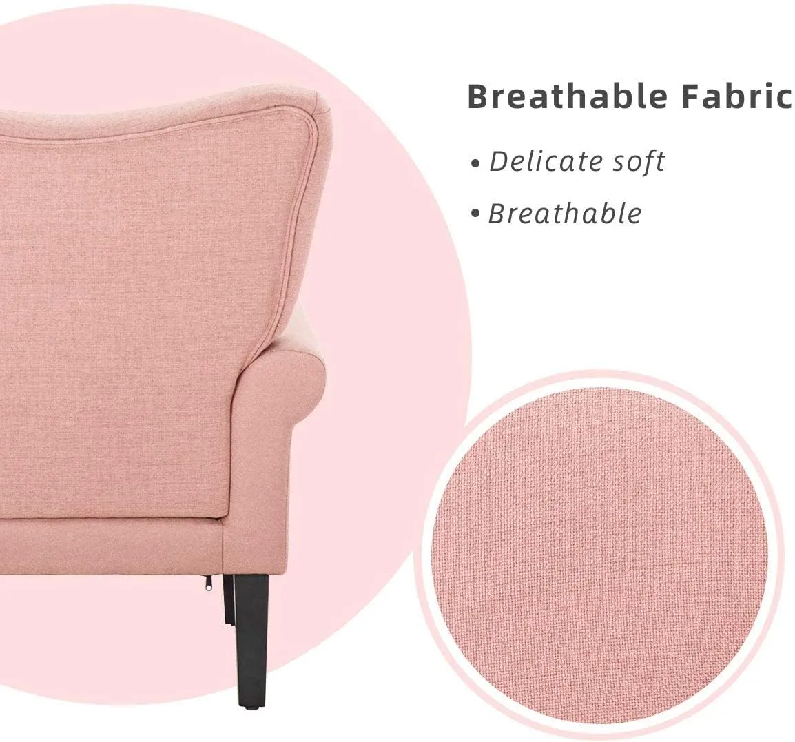 YOLENY Modern Accent Chair,High Back Armchair,Upholstered Fabric Button Single Sofa with Wooden Legs for Living Room,Bedroom,Club,Light Pink