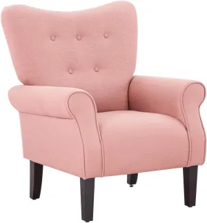 YOLENY Modern Accent Chair,High Back Armchair,Upholstered Fabric Button Single Sofa with Wooden Legs for Living Room,Bedroom,Club,Light Pink