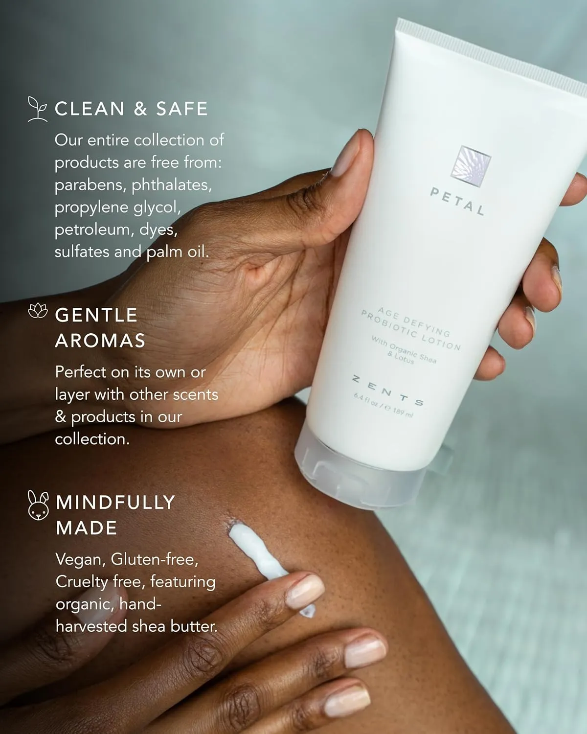 Zents Age-Defying Probiotic Body & Hand Lotion (Petal) | Moisturizing Lotion with Hyaluronic Acid & Organic Shea Butter | Nourishes & Hydrates Skin | 6.4 fl oz