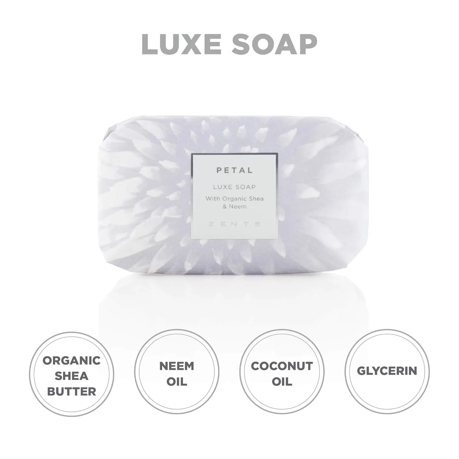 Zents Triple-Milled Luxe Bar Soap (Petal Fragrance) | Moisturizing Soap with Organic Shea Butter | Gentle Hand & Body Wash | Nourishes & Softens Skin | 5.7 oz